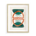 Plakat w ramie 50x70 - Oryginalny obraz abstrakcyjny w nowoczesnym stylu. Geometryczne akwarelowe kształty w intensywnych odcieniach zieleni i pomarańczu. Doskonała dekoracja dla miłośników sztuki. - abstrakcyjny obraz, sztuka nowoczesna - rama drewno