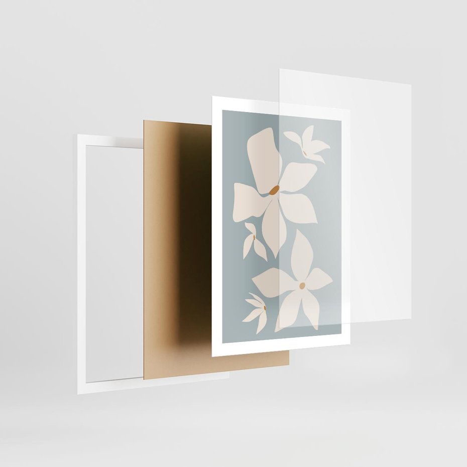 Plakat w ramie 50x70 - Błękit Kwiatów - kwiaty, nowoczesne i minimalistyczne - rama biała