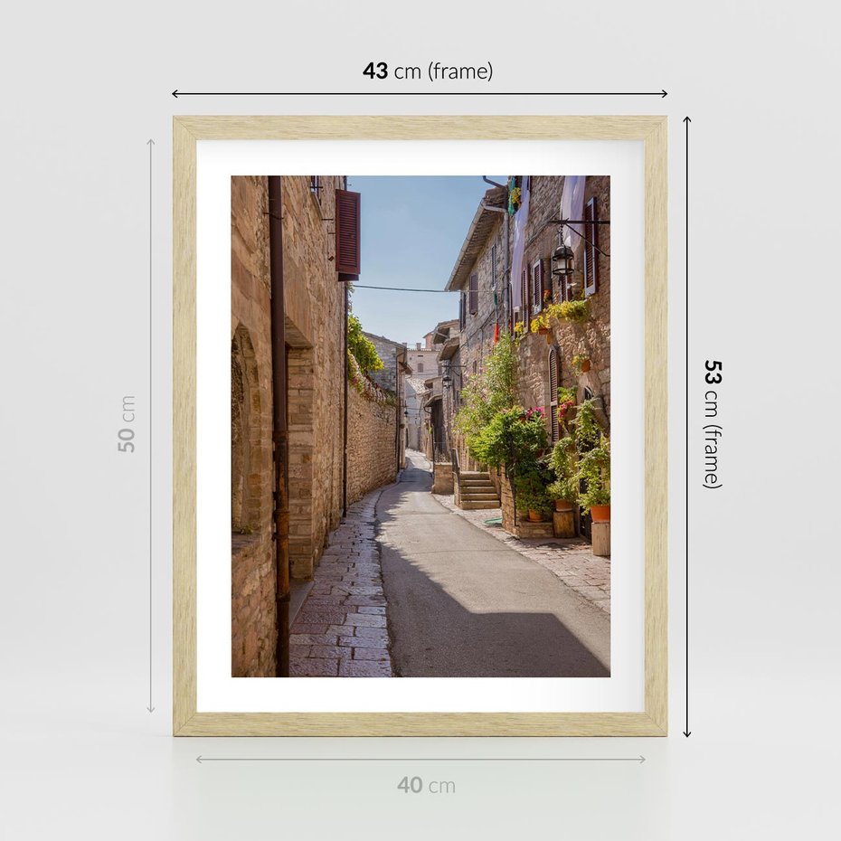 Plakat w ramie 40x50 - Uliczka Wakacyjnego Miasteczka - uliczka, wakacje - rama drewno