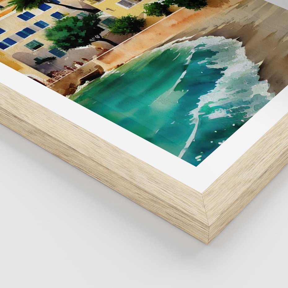 Plakat w ramie 50x70 - Zamieszkajmy Tu - akwarela, śródziemnomorski klimat - rama drewno