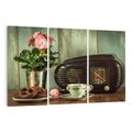 Obraz na płótnie 120x80 - Retro Radio z Kwiatami - Harmonia Nostalgii - retro, radio