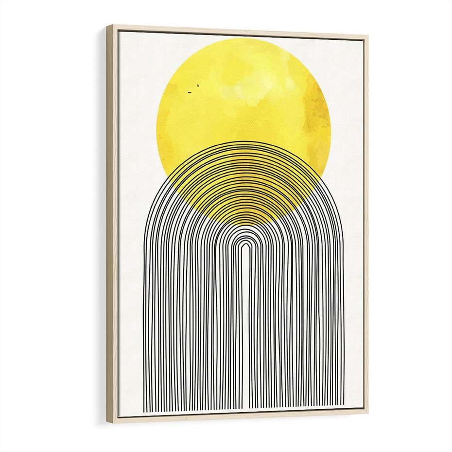 Obraz w ramie 80x120 - Słoneczne Odbicia - geometria, żółte koło - rama drewno