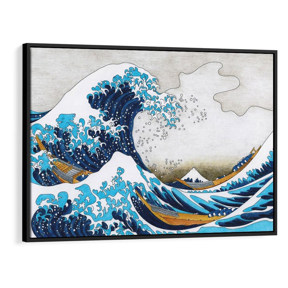 Obraz w ramie 70x50 - Wzburzone Morze - wielka fala w kaganawie, Hokusai - rama czarna