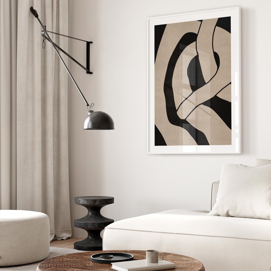 Plakat w ramie 30x40 - Obce Wariacje - abstrakcyjne linie, mroczny plakat - rama biała