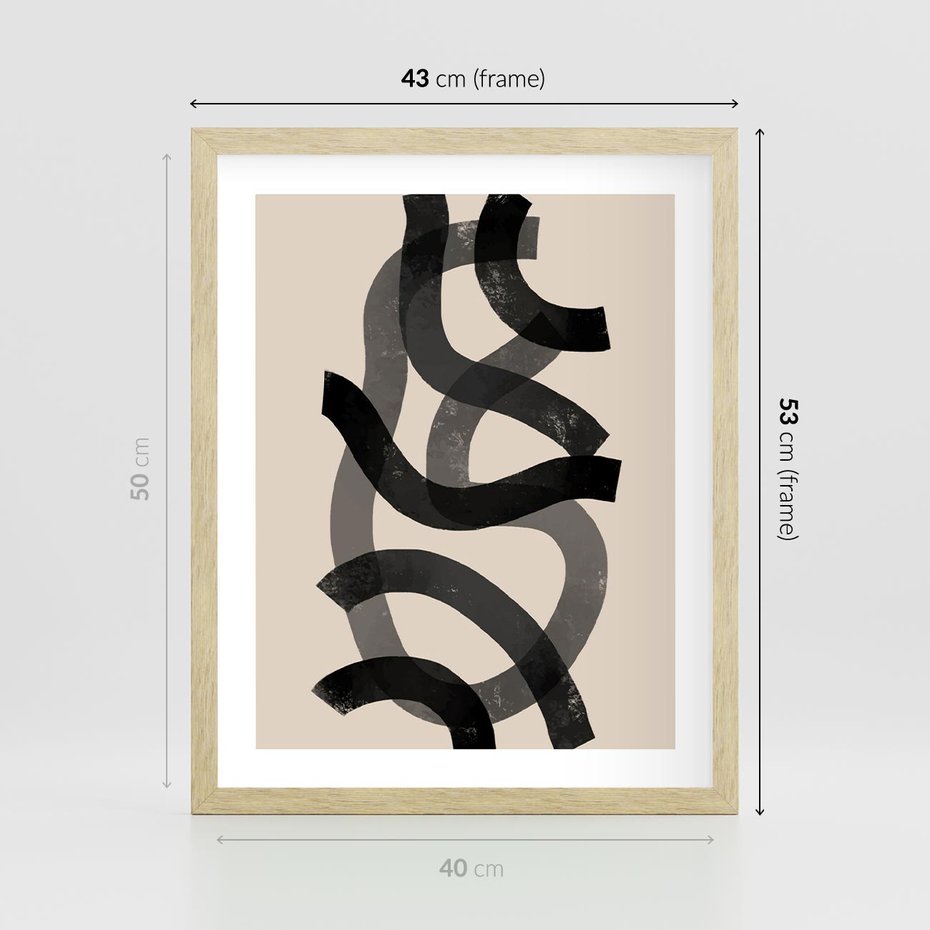 Plakat w ramie 40x50 - Strukturalne Odbicia Innowacji - zaplątane minimalistyczne linie, na bezowym tle - rama drewno