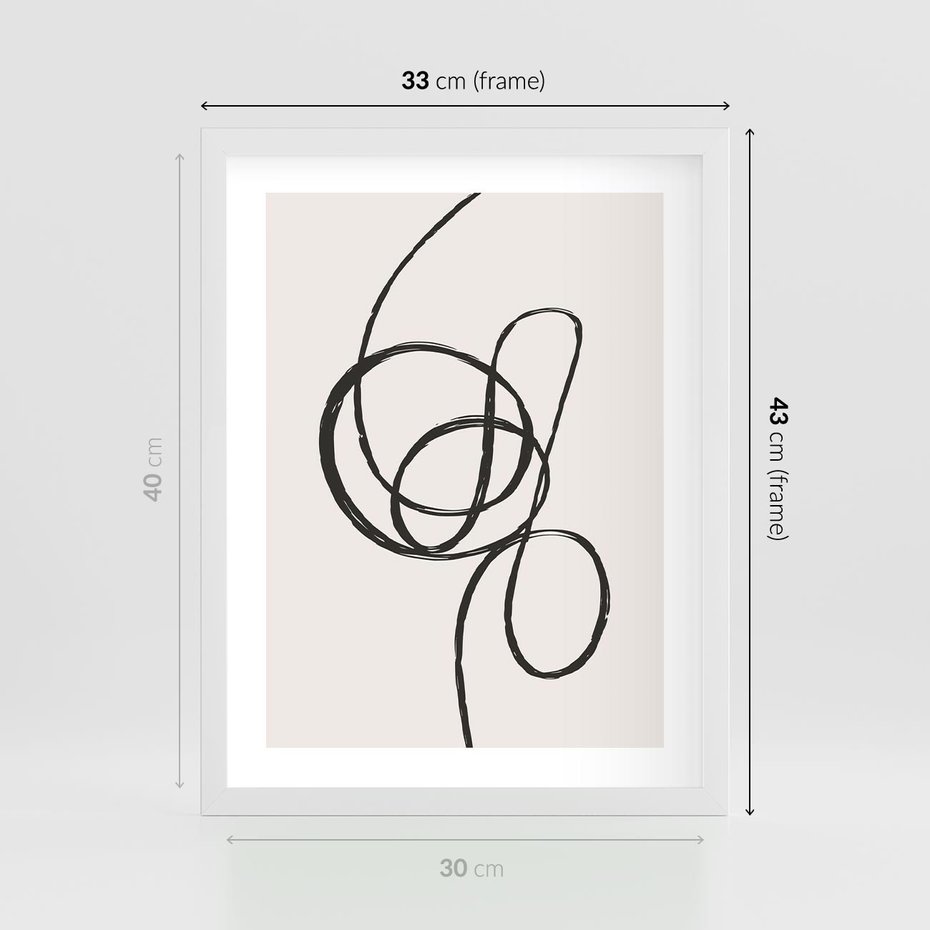 Plakat w ramie 30x40 - Migotliwa Kreatywność - abstrakcyjne szkicowane linie, minimalizm - rama biała