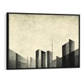 Obraz w ramie 100x70 - Mroczne Wieżowce - postarzana grafika, perspektywa budynków wieżowców - rama czarna