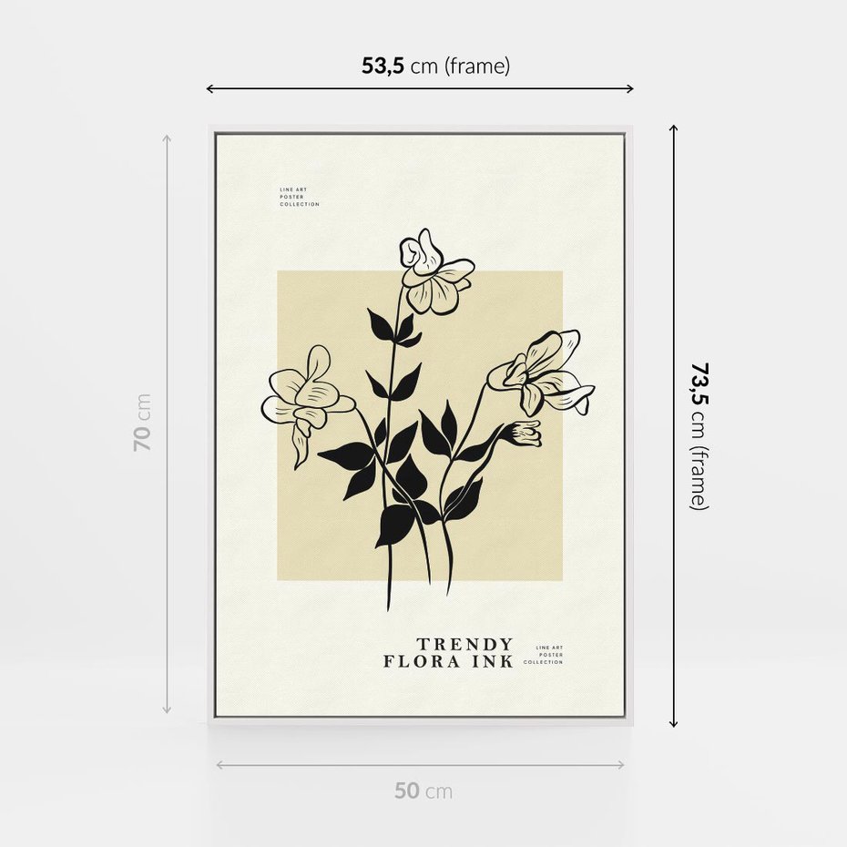 Obraz w ramie 50x70 - Malowane szkicowe tęsknoty - kwiaty, typografia - rama biała