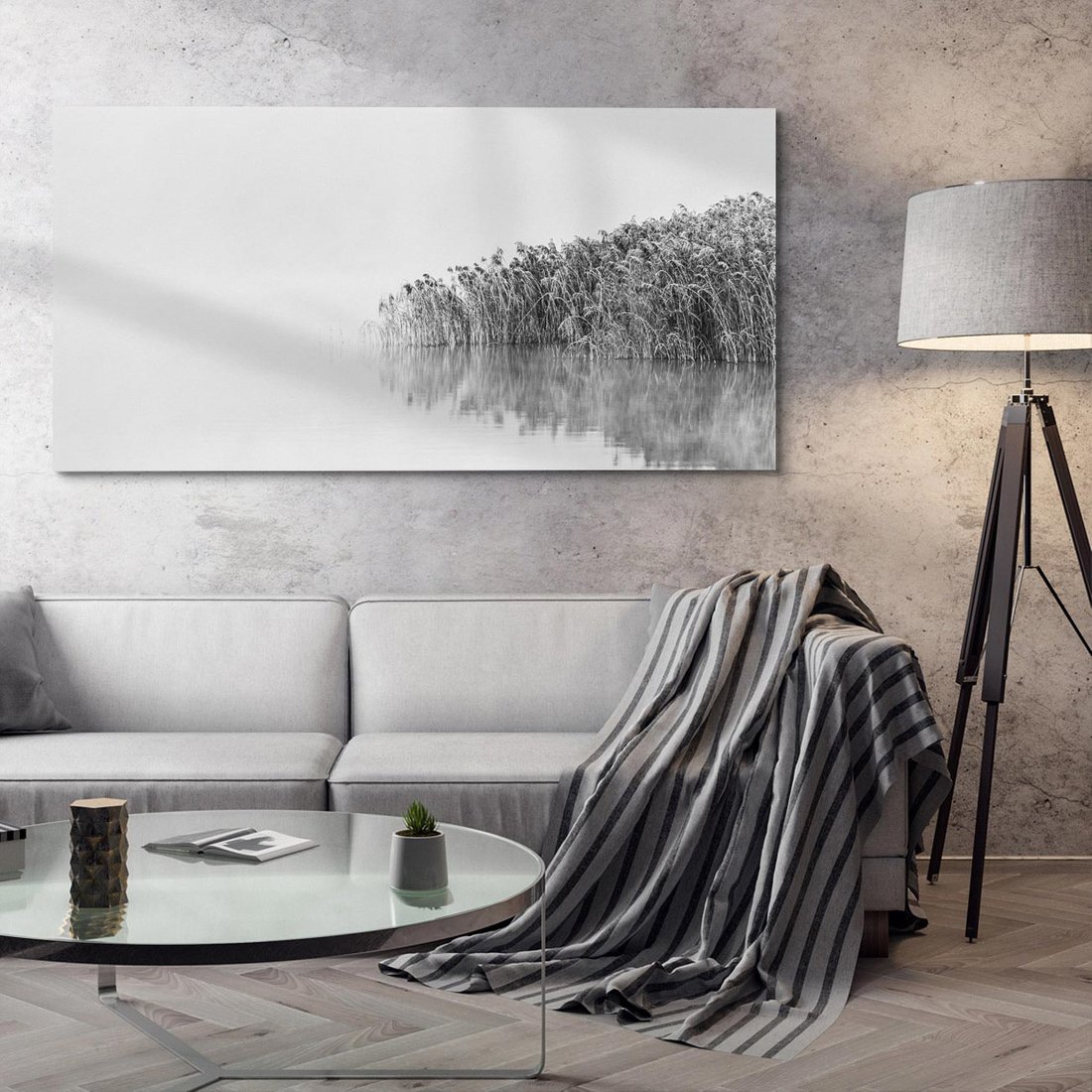 Obraz na płótnie 120x60 - Mglisty Brzeg Jeziora - czarno białe zdjęcie, zamglone jezioro