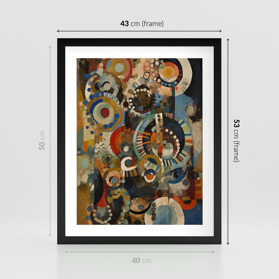 Plakat w ramie 40x50 - Podróżne Wizje Aberracji - abstrakcyjny obraz, mnogość kolorów - rama czarna