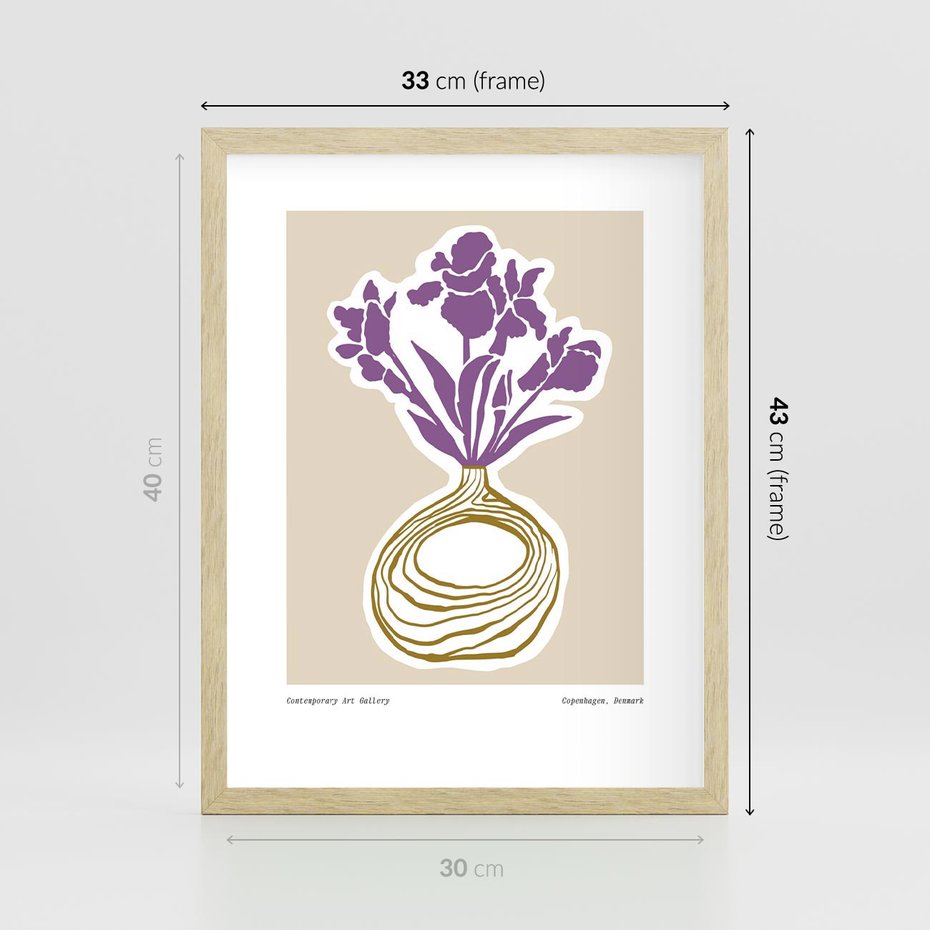 Plakat w ramie 30x40 - Migocące Anomalie - abstrakcyjne liście, kwiaty tropikalne w wazonie - rama drewno