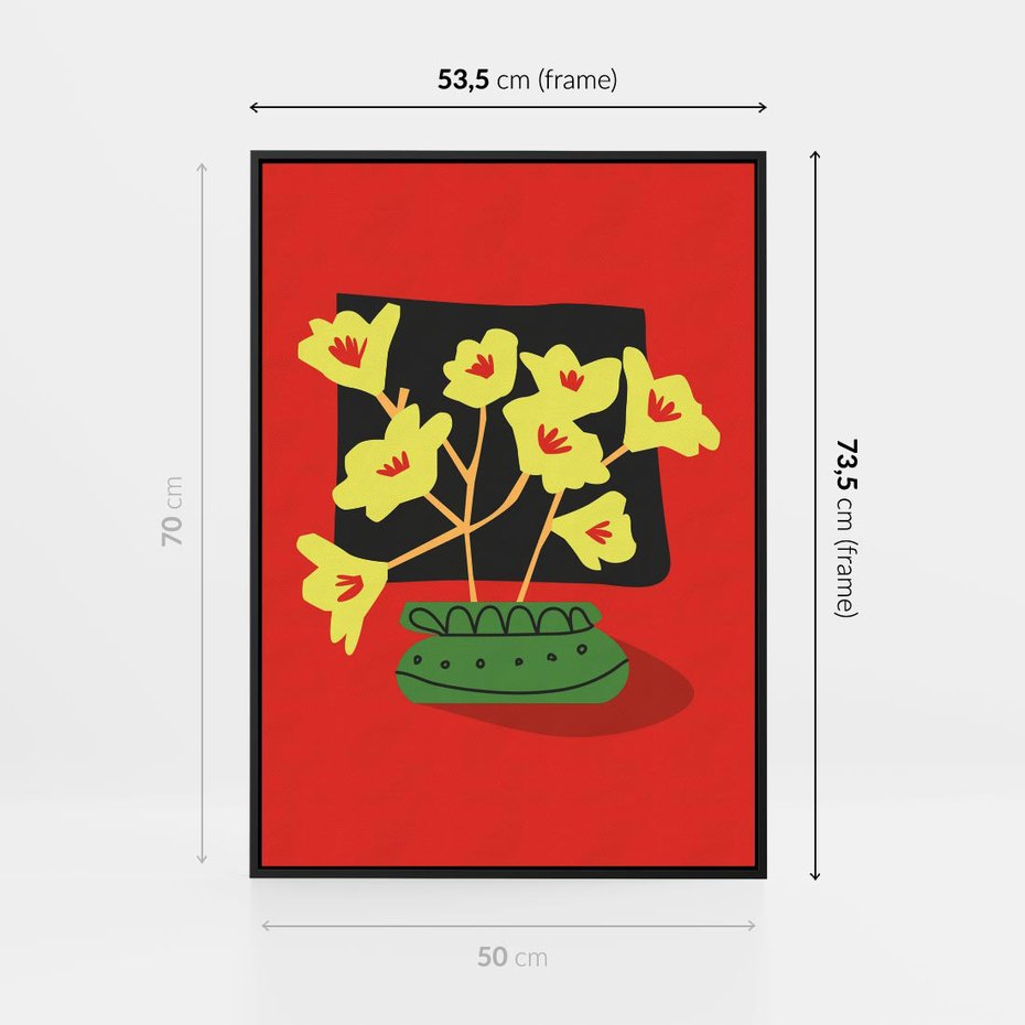 Obraz w ramie 50x70 - Abstrakcyjne Przenikanie - abstrakcyjne kwiaty, czerwone tło - rama czarna