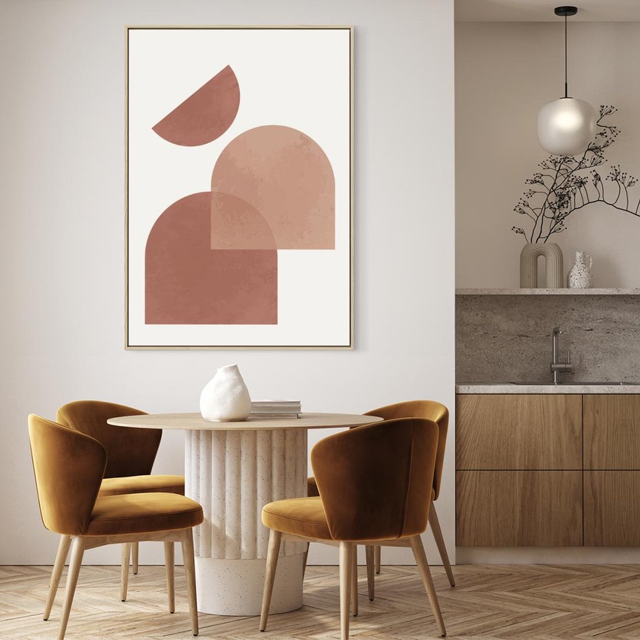 Obraz w ramie 80x120 - Harmonijne Widoki - abstrakcyjne geometryczne kształty, odcienie brązu i beżu - rama drewno