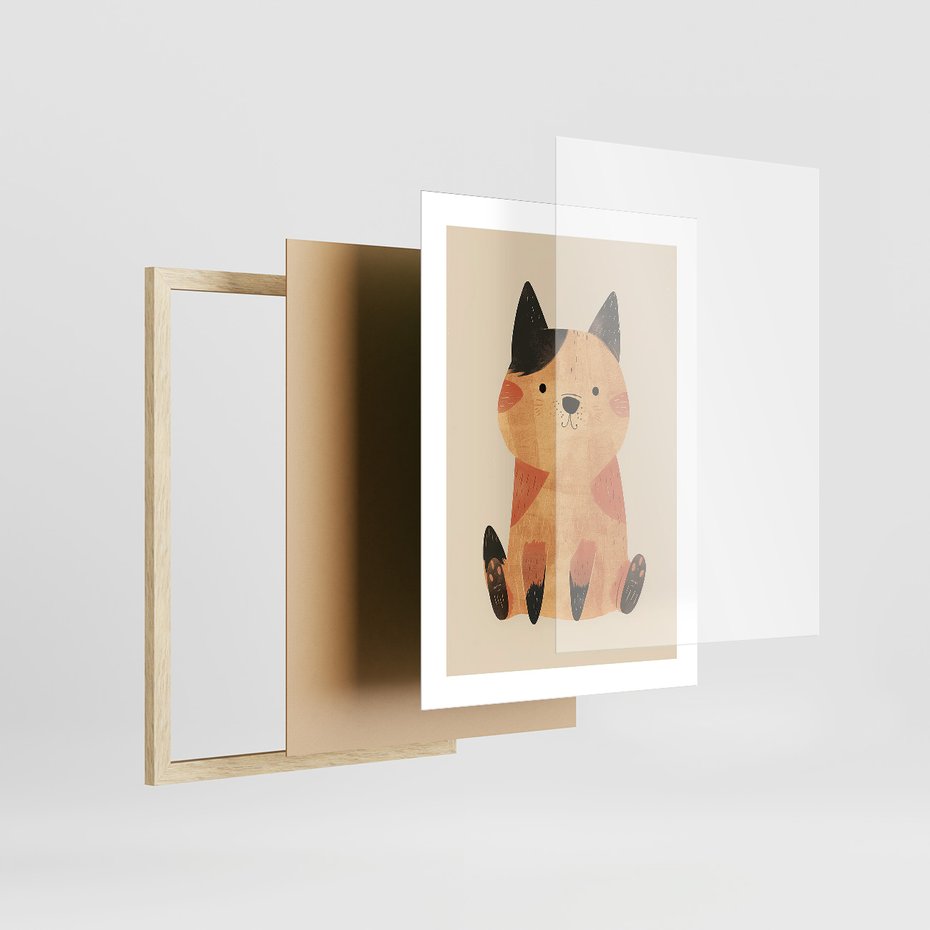 Zestaw obrazy w ramie 40x50 galeria - dla, dzieci, kot, pies, boho - rama drewno