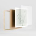 Plakat w ramie 40x50 - Zielona Równowaga Linii - abstrakcyjne delikatne zielone linie, nowoczesny plakat - rama drewno