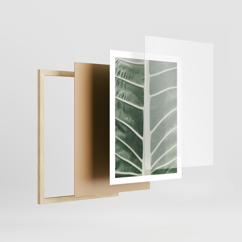 Plakat w ramie 50x70 - Zielone Wielkości: Zbliżenie Liścia - zbliżenie duz liść, jasna zieleń - rama drewno