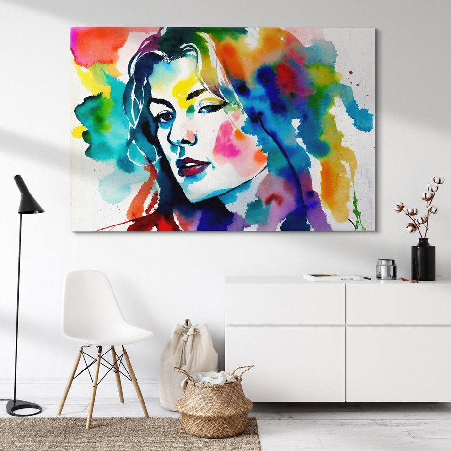 Obraz na płótnie 100x70 - Abstrakcyjna ekstaza barw - abstrakcyjny portret kobiety, szkic czarną kreską