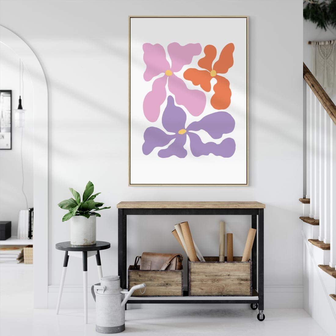 Obraz w ramie 50x70 - Bezgraniczne Wibracje - abstrakcyjne kolorowe kwiaty, minimlizm - rama drewno