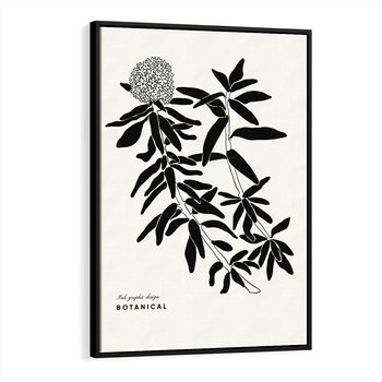 Obraz w ramie 50x70 - Szept kwiatowej wyobraźni - czarno biała grafika, roślinność - rama czarna