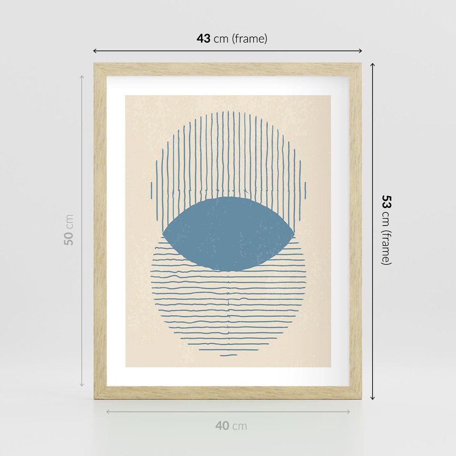 Plakat w ramie 40x50 - Wnętrza Refleksji - geometryczne kształty, koła - rama drewno