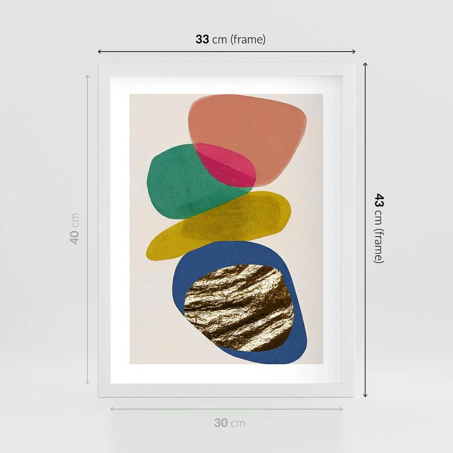 Plakat w ramie 30x40 - Kolorowe Przenikanie Kształtów - abstrakcyjne formy, obraz olejny - rama biała