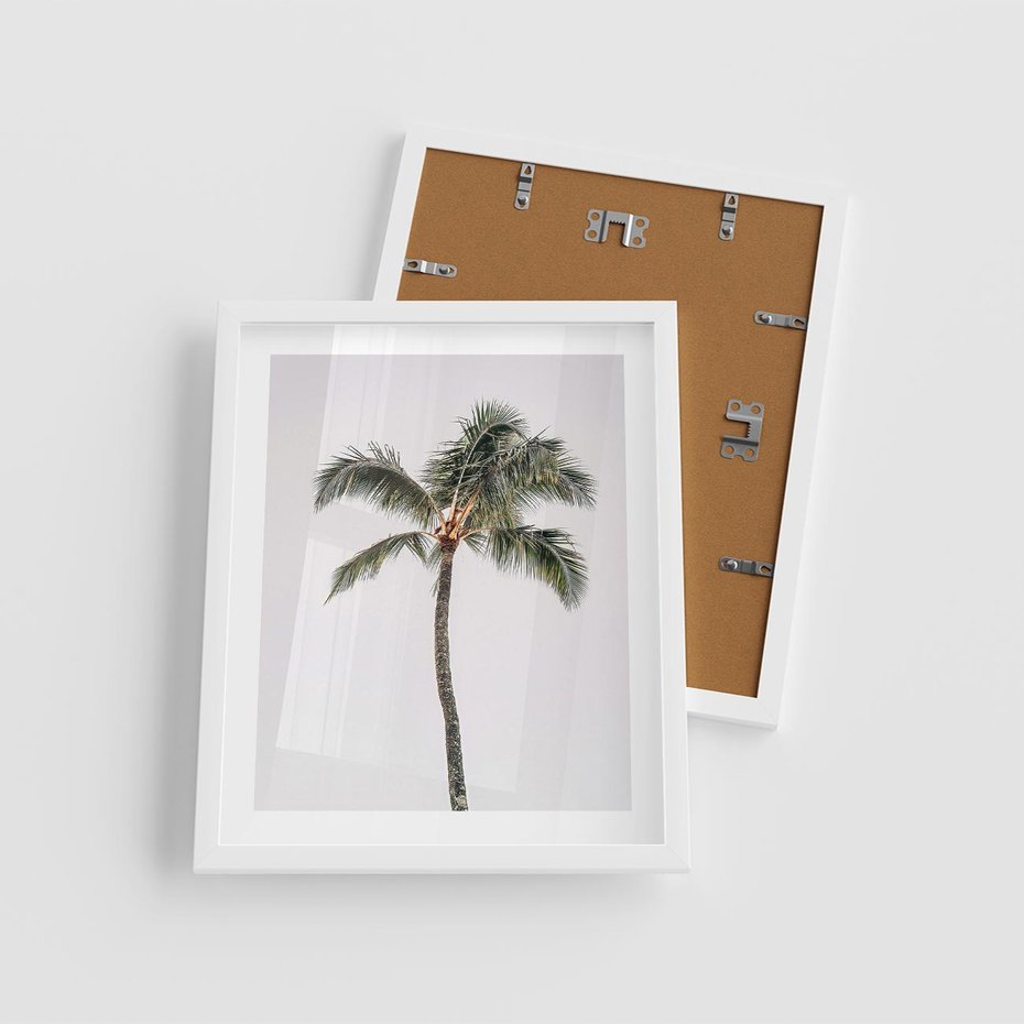Plakat w ramie 40x50 - Wakacyjne Marzenia - palma na tle nieba - rama biała
