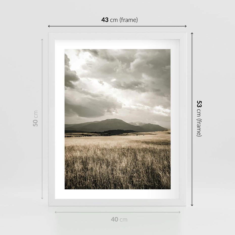 Plakat w ramie 40x50 - Nostalgiczny Krajobraz - pole, krajobraz - rama biała