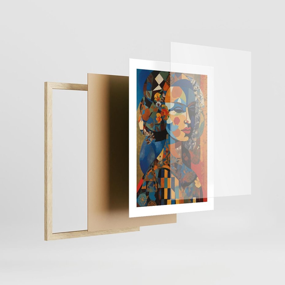 Plakat w ramie 30x40 - Impresje Cichego Szeptu - abstrakcyjny obraz, portret kobiety - rama drewno