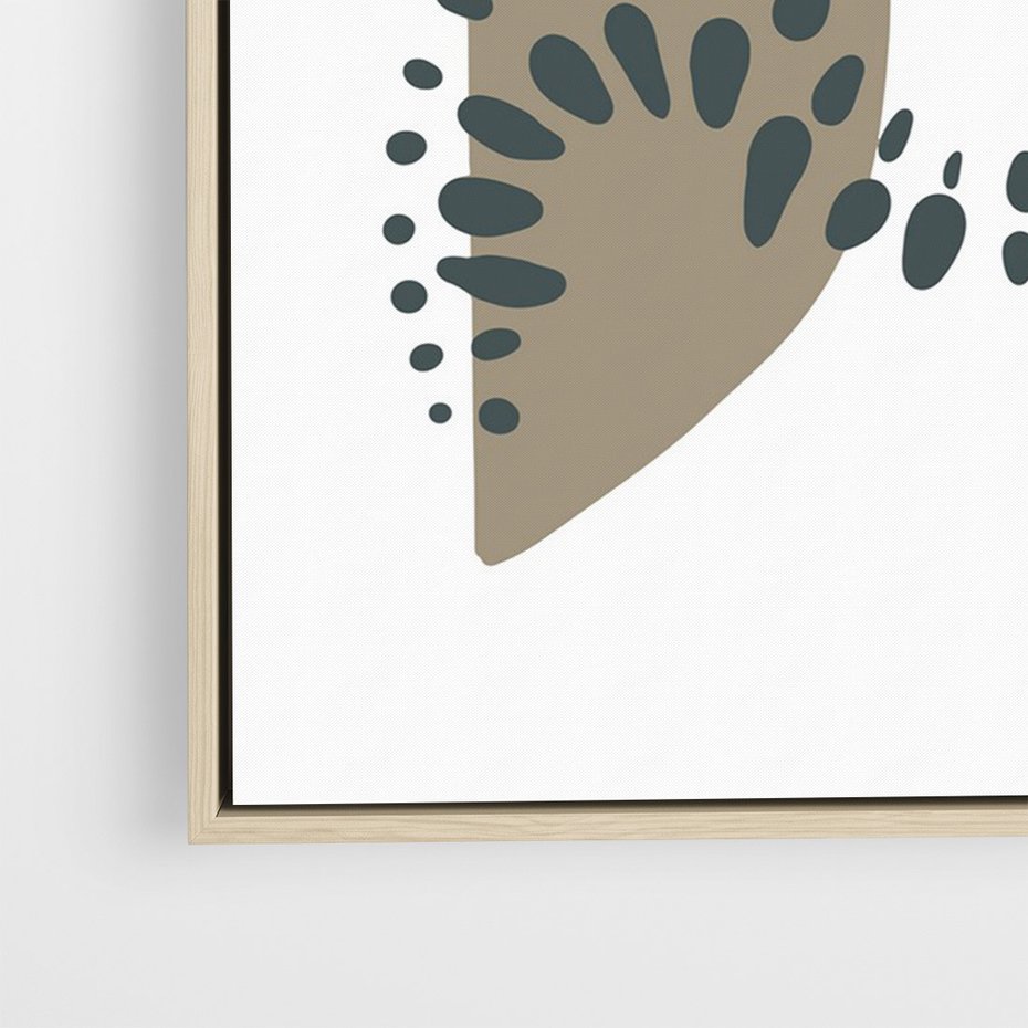 Obraz w ramie 50x70 - Harmonia Akwarelowych Przestrzeni - abstrakcyjna kompozycja z kropek kresek i kółek, odcienie brązu i beżu - rama drewno