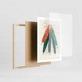 Plakat w ramie 50x70 - Energetyczna Harmonia Kwiatów - akwarelowe abstrakcyjne kształty, zieleń i pomarańcz - rama drewno
