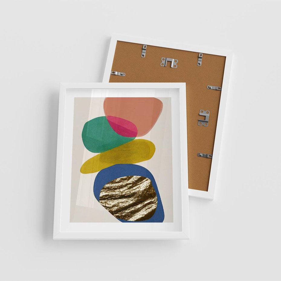 Plakat w ramie 40x50 - Kolorowe Przenikanie Kształtów - abstrakcyjne formy, obraz olejny - rama biała