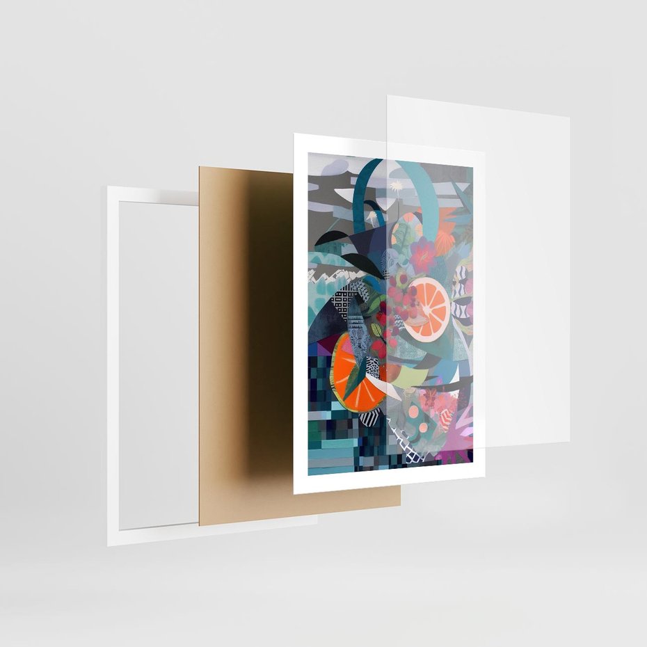 Plakat w ramie 50x70 - Migocące Widoki Harmonii - abstrakcyjny obraz, jak picasso - rama biała