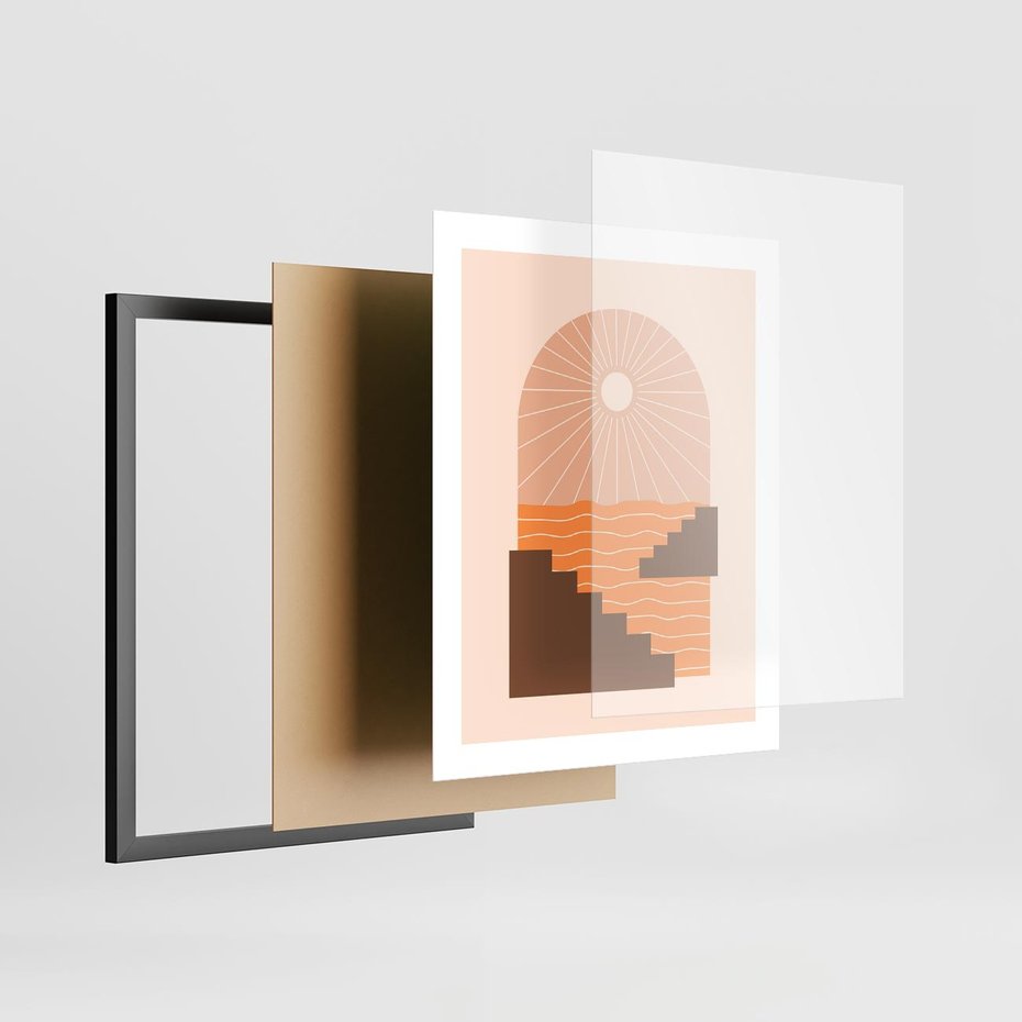 Plakat w ramie 40x50 - Słoneczne Inspiracje w Stylu Boho - boho grafika, słońce - rama czarna