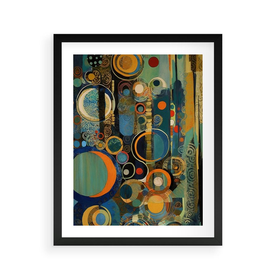 Plakat w ramie 40x50 - Wibracje Wymyślnych Form - abstrakcyjny obraz, mnogość kolorów - rama czarna
