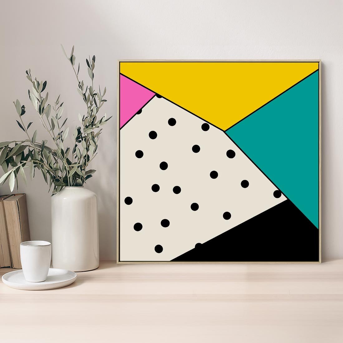Obraz w ramie 50x50 - Wesołe Geometryczne Kształty - geometryczne kształty, abstrakcja - rama drewno