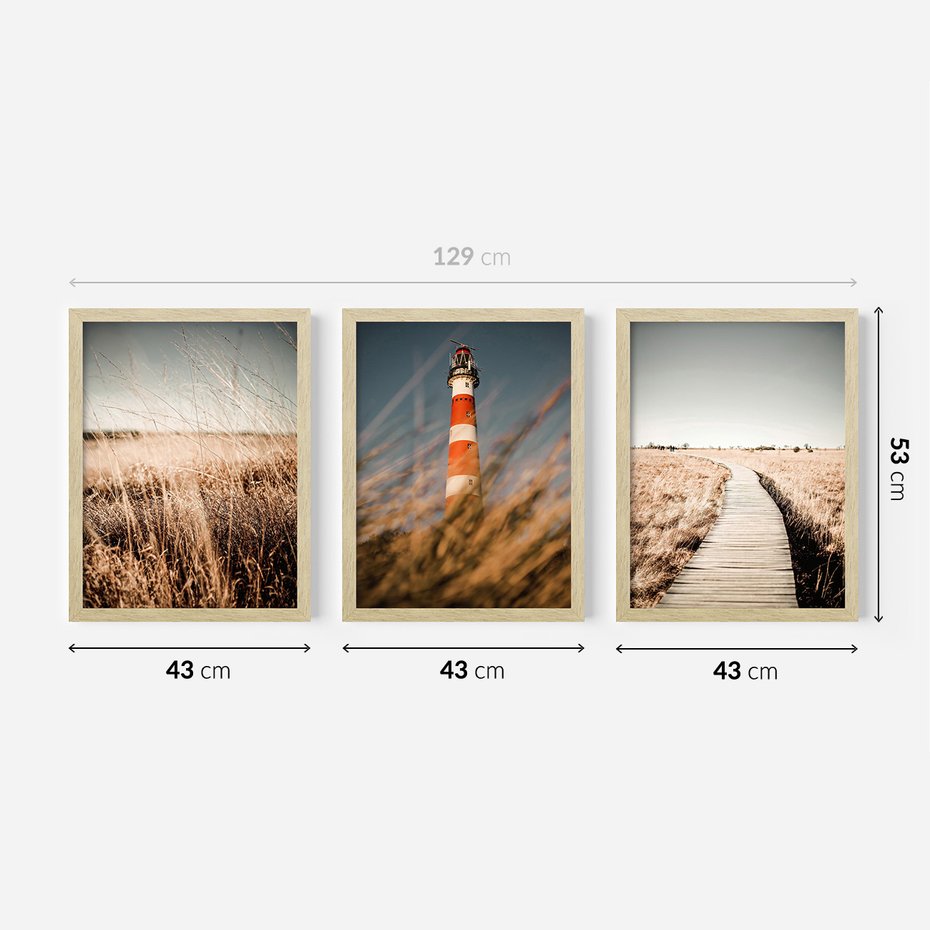 Zestaw obrazy w ramie 40x50 galeria - Latarnia, ścieżka, suche, trawy, boho, lato - rama drewno