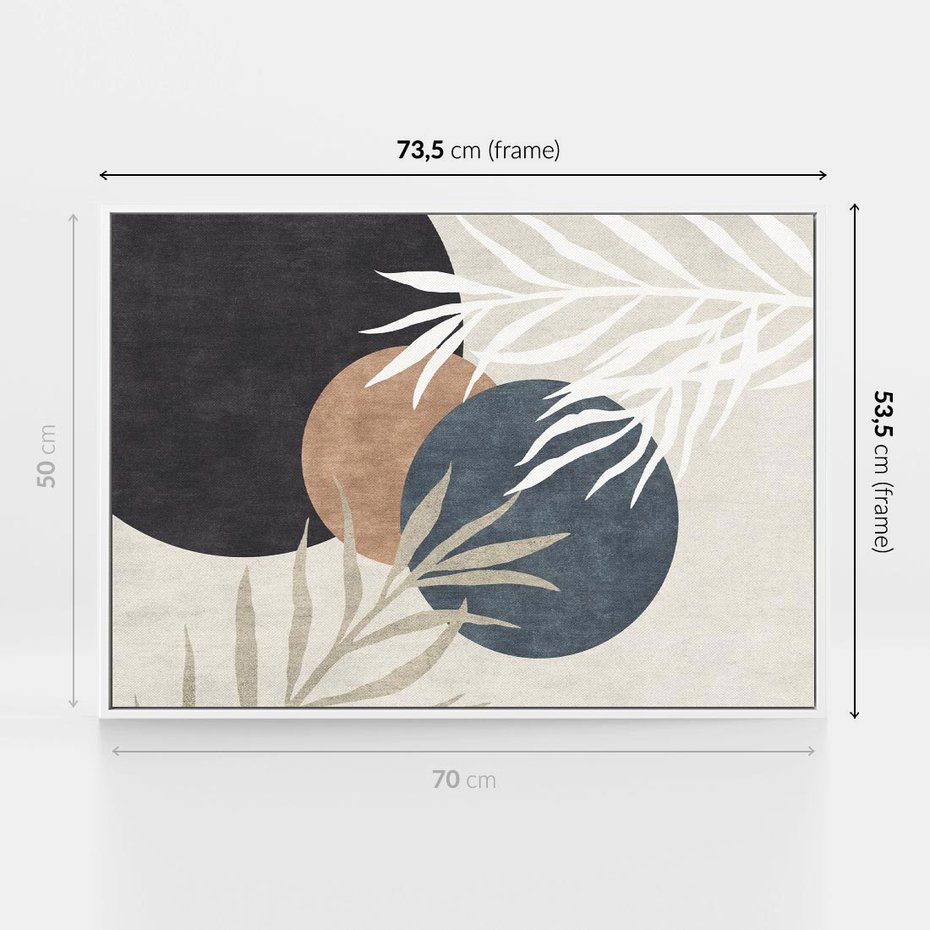 Obraz w ramie 70x50 - Symfonia skradzionych chwil - cienie liści palmy, beżowe tłó - rama biała