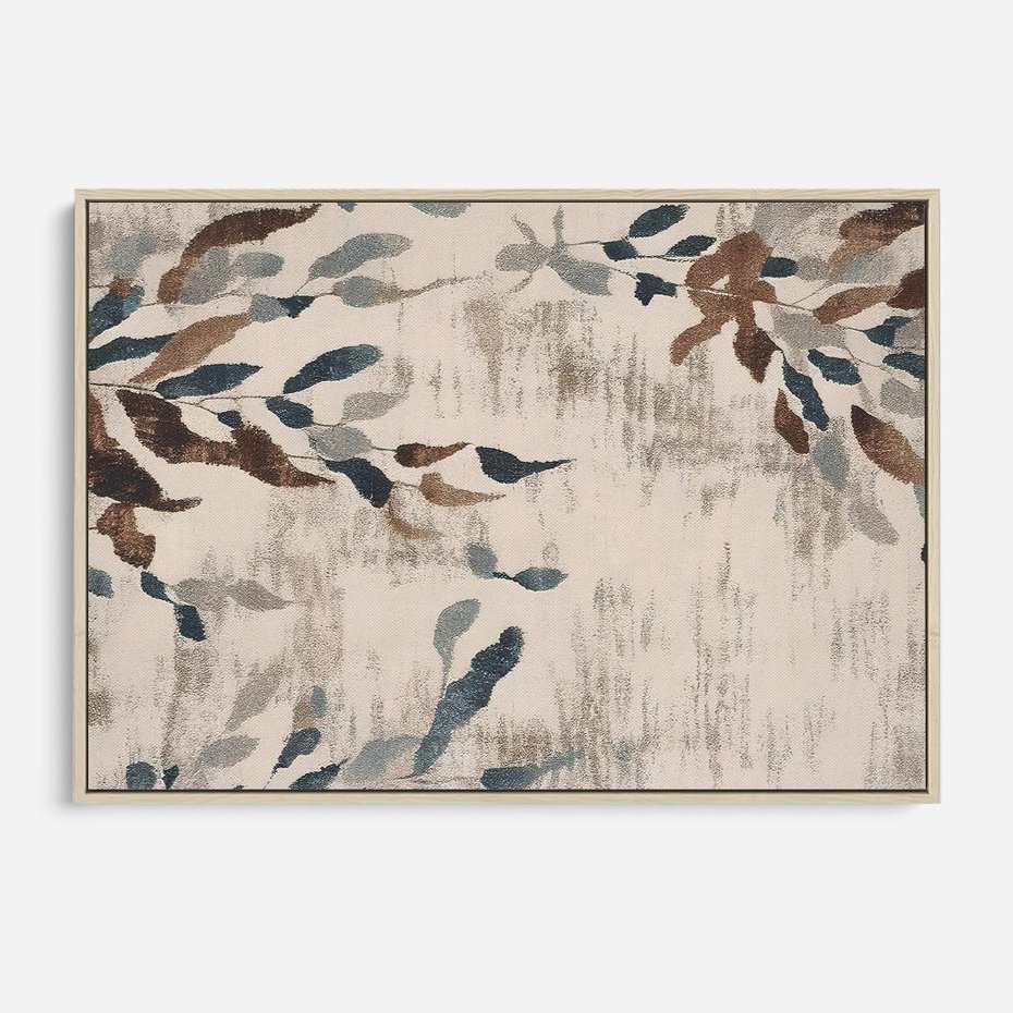 Obraz w ramie 70x50 - Refleksje liściowych barw - abstrakcyjne kształty, przypominają liście - rama drewno