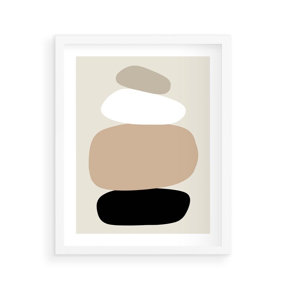 Plakat w ramie 40x50 - Zgeometryzowane Kształty - modernistyczny plakat, obłe kształty - rama biała