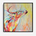 Obraz w ramie 50x50 - Impresje snów malarza - kolorowy olejny obraz, jeleń ryczący na rykowisku - rama czarna