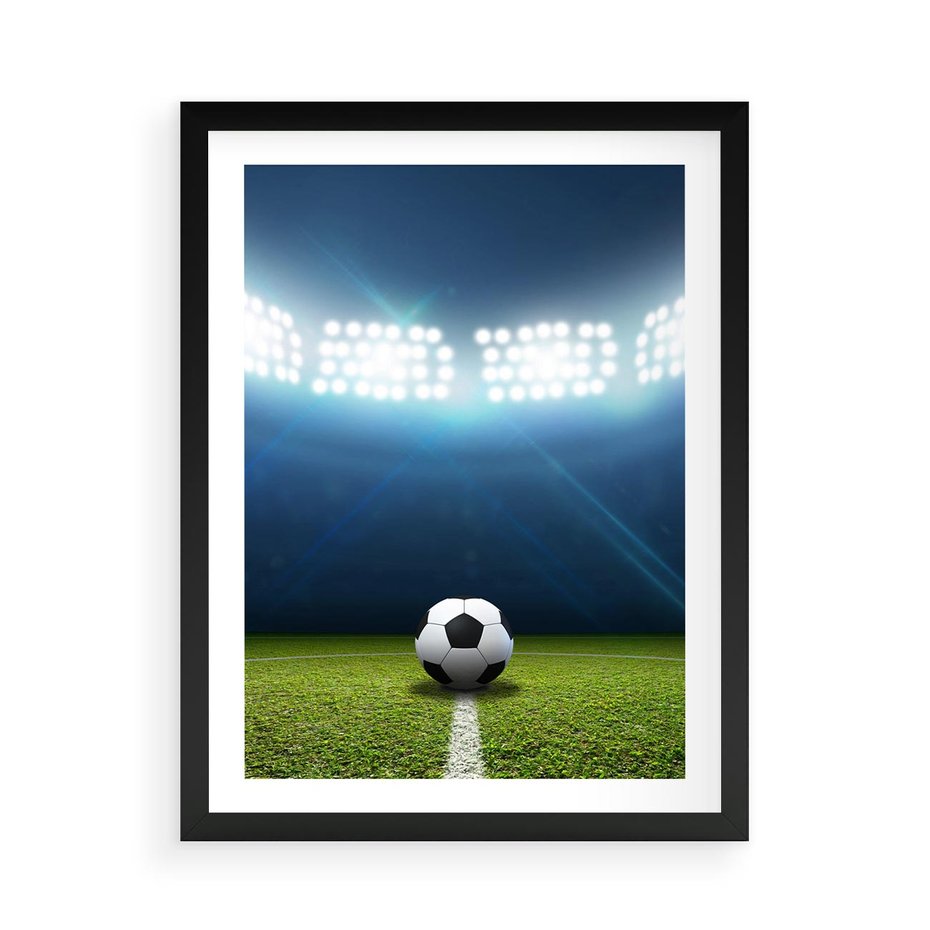 Plakat w ramie 50x70 - Piłka w drodze do gola - piłka, gol - rama czarna