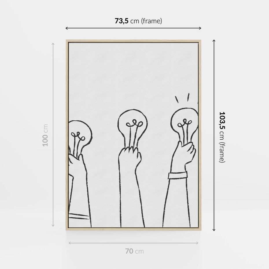 Obraz w ramie 70x100 - Idea w Rękach - szkic, grafika - rama drewno