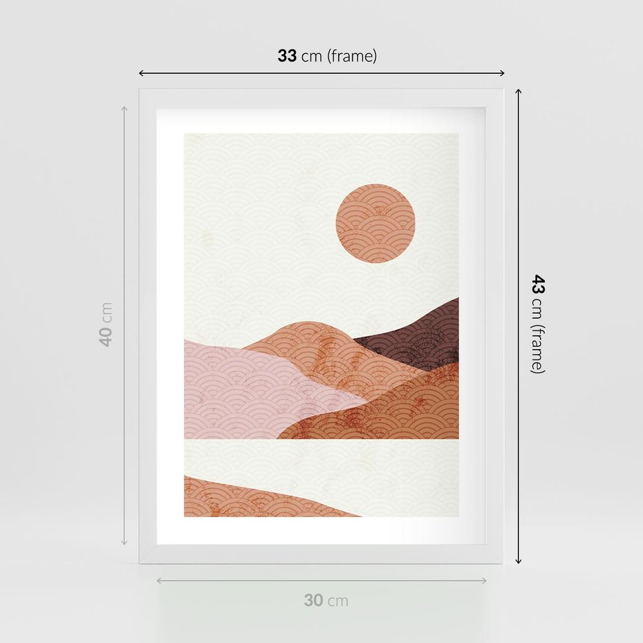 Plakat w ramie 30x40 - Górskie Wzory - nowoczesna sztuka, góry - rama biała