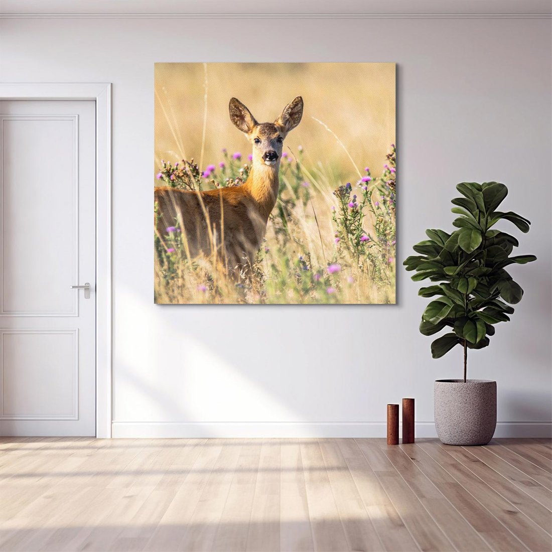 Obraz na płótnie 40x40 - Sarenka na malowniczej łące - sarna, sarenka