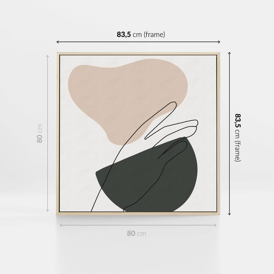 Obraz w ramie 80x80 - Rozkwitająca Opowieść - szkic jedną linią, one lone - rama drewno