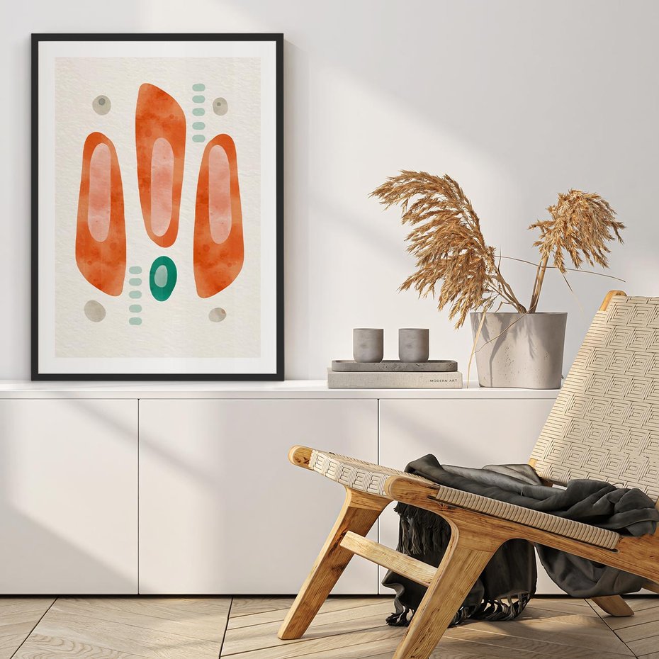 Plakat bez ramy 21x30 - Księga Barw - abstrakcyjne formy, dominujący kolor pomarańczowy