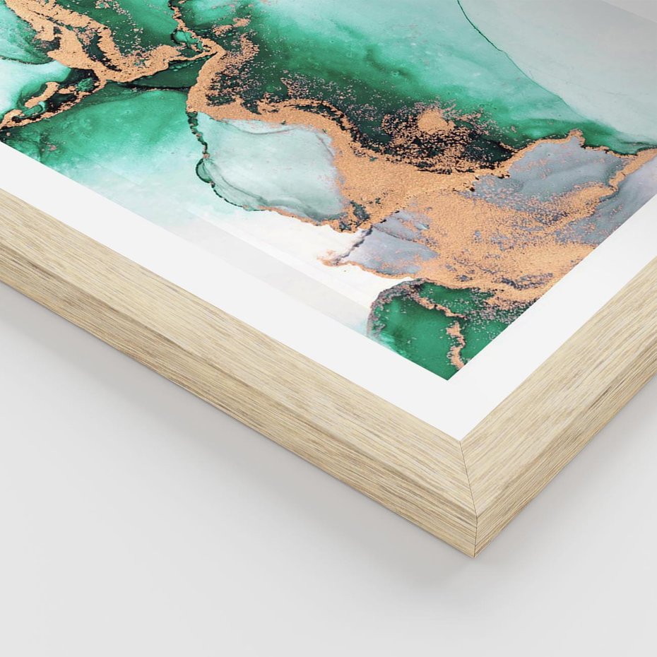 Plakat w ramie 50x70 - Marmur, Zieleń i Złoto - marmur, zieleń i złoto - rama drewno