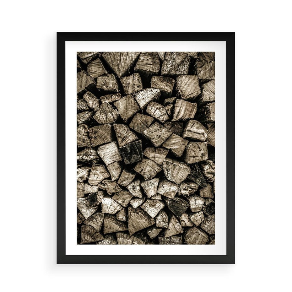 Plakat w ramie 50x70 - Piękno Drewna - belki drewna, drewno - rama czarna