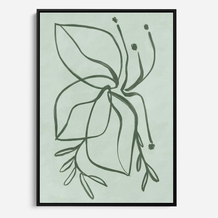 Obraz w ramie 70x100 - Energetyczne Odrodzenie Natury - abstrakcyjne delikatne zielone linie, podobne do gałęzi kwiatów - rama czarna
