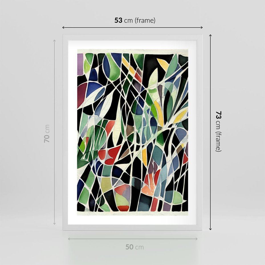 Plakat w ramie 50x70 - Taniec Plam i Kształtów - abstrakcyjny akwarelowy obraz, plamy - rama biała